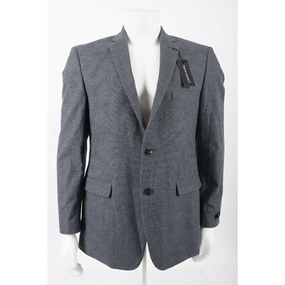 Harve Benard Mens Suit Jacket Blazer Sport Coat Sz 44 44R Black Gray NWT